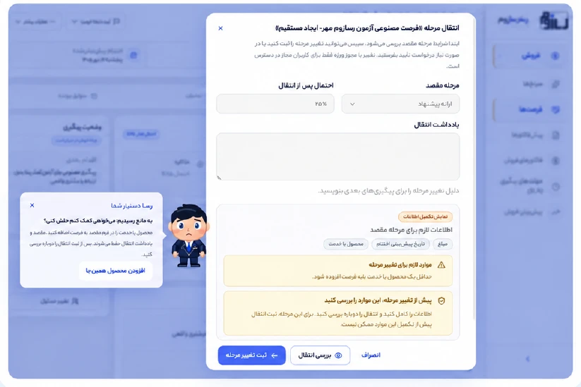نمای مرجع مدیریت مراحل فروش در رسازوم CRM